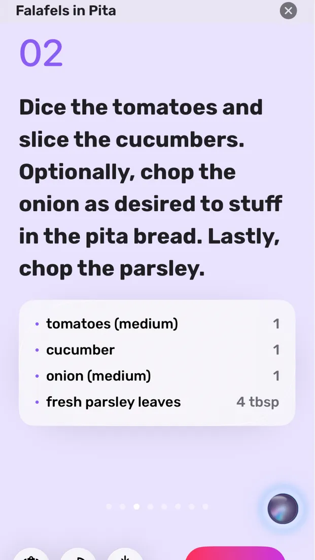 Cooking mode step by step