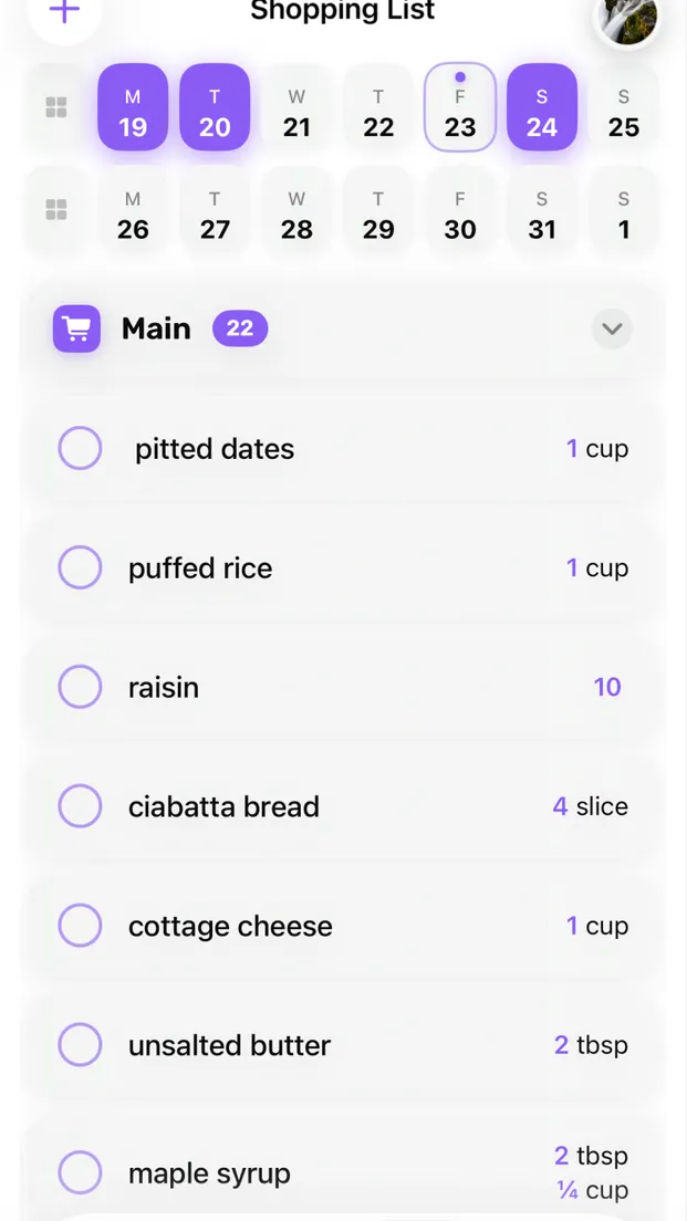 Shopping list feature