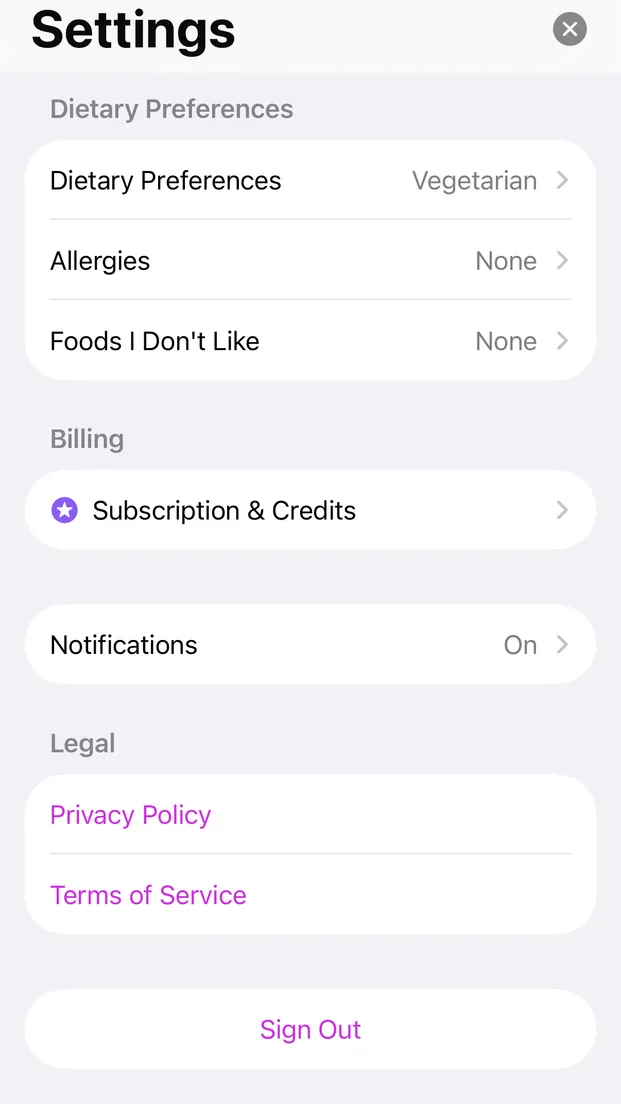Set your preferences screenshot