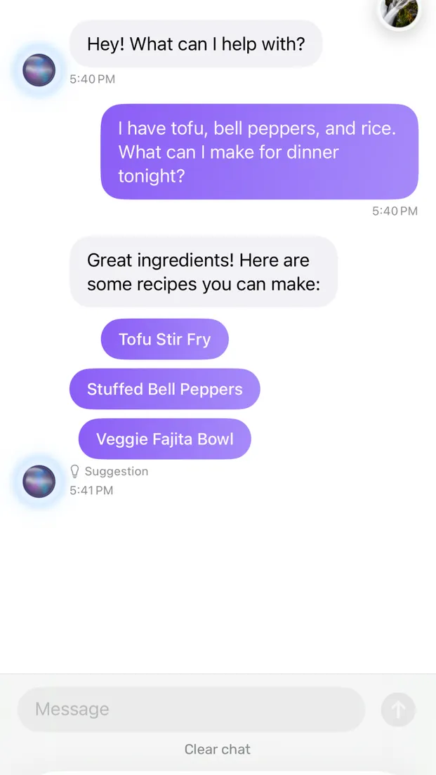 Mia AI assistant chat